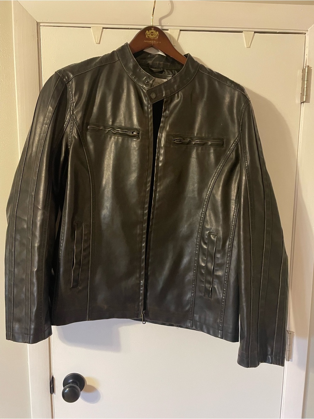 Classic Black/dark brown imitation Leather Jacket mens Large